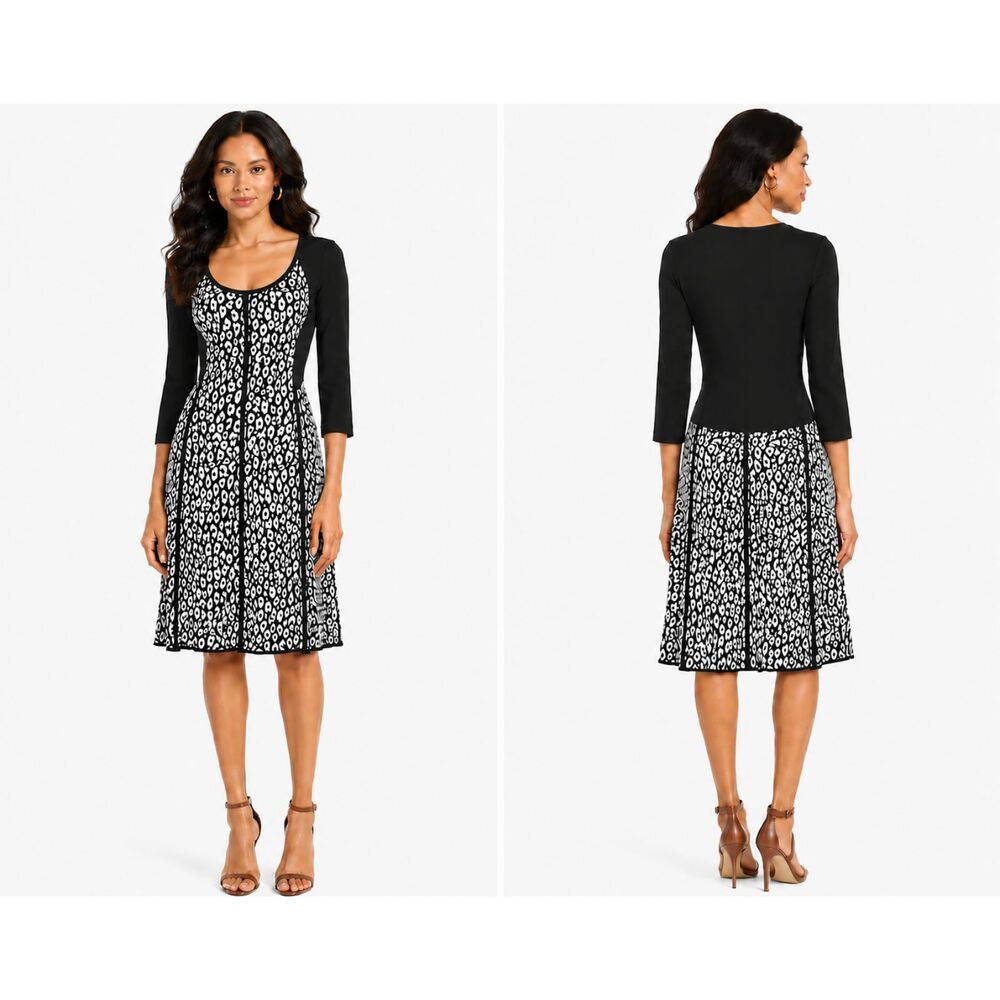 Kenneth Cole New York Women's Black White Knit Work Career Stretchy Shift Dress